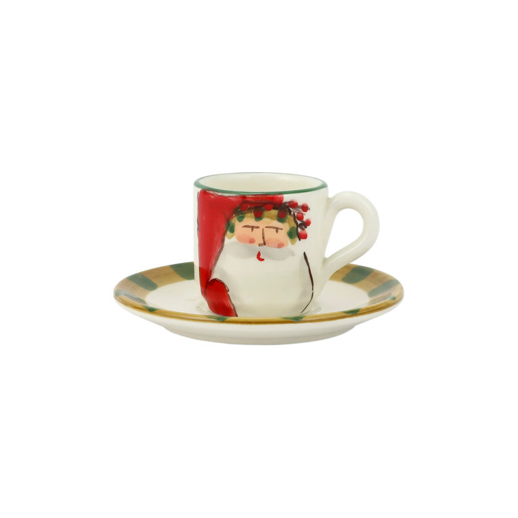 Handmade Ceramic Holiday Espresso Cups with Saucers, Set of 4
