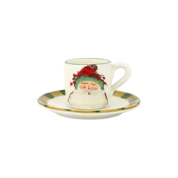 Handmade Ceramic Holiday Espresso Cups with Saucers, Set of 4