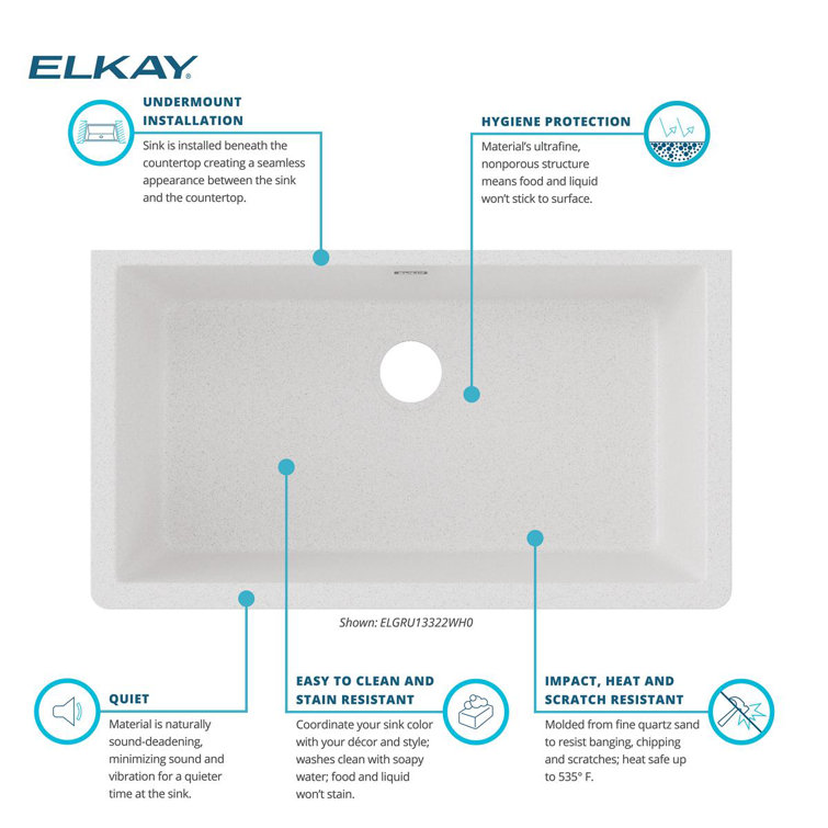 White Quartz 33" Single Bowl Undermount Kitchen Sink