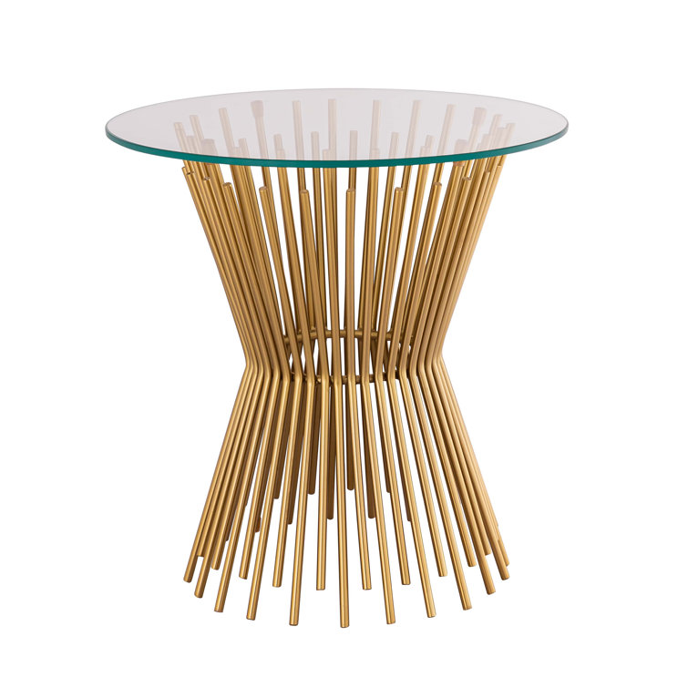 Clear Glass and Gold Iron Round Side Table