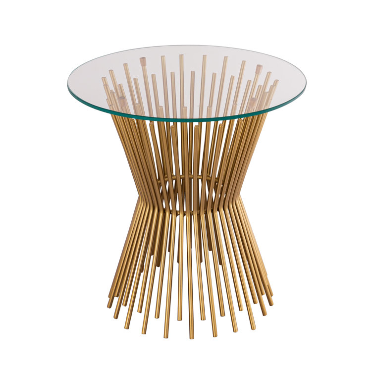 Clear Glass and Gold Iron Round Side Table