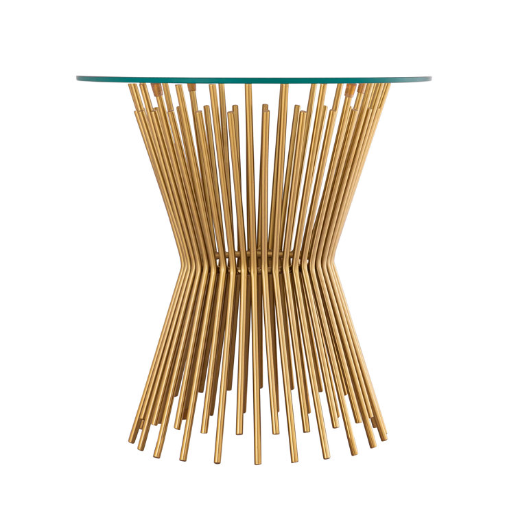 Clear Glass and Gold Iron Round Side Table