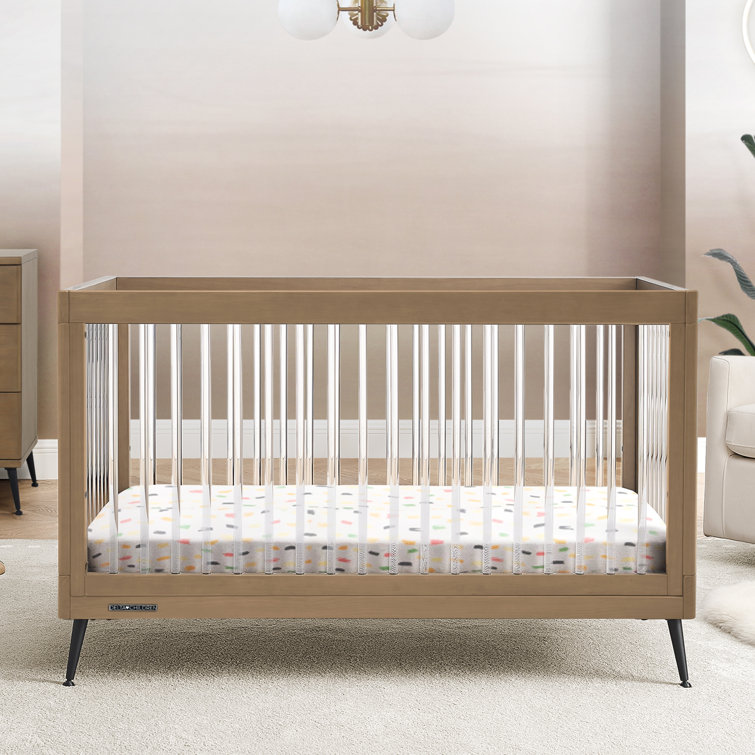 Acorn Matte Black Acrylic Convertible Crib with Metal Feet