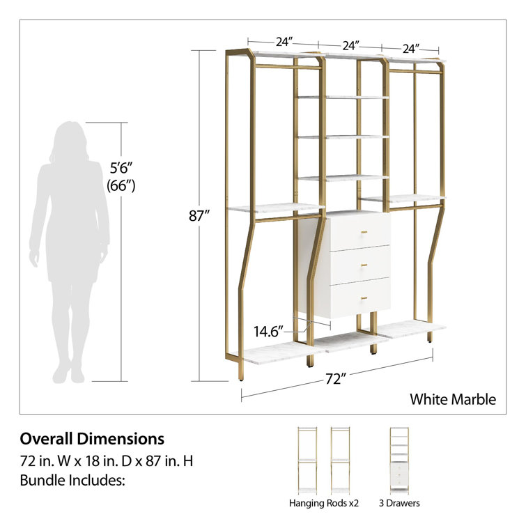 Gwyneth 72'' White Marble and Gold Closet System