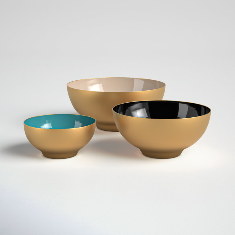 Multi-Colored Metal Decorative Bowls with Enamel Interior, Set of 3