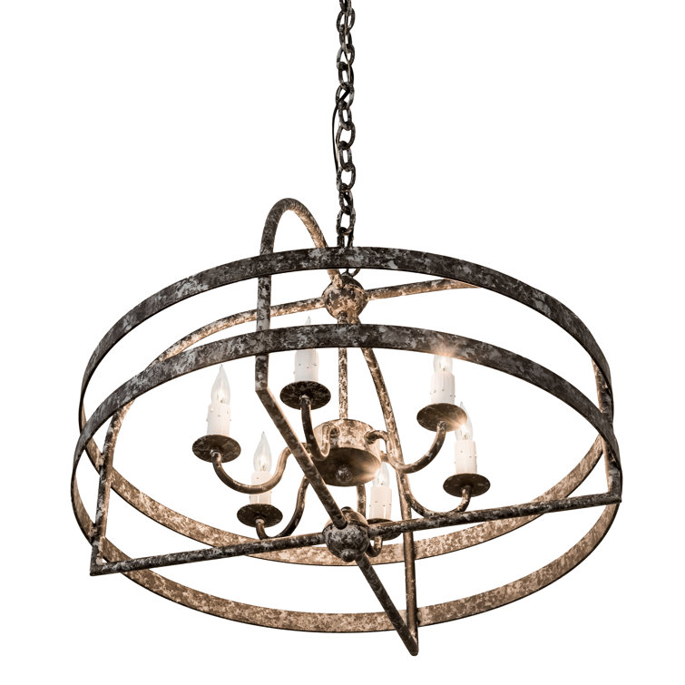 Pewter Finish Mini Geometric Chandelier with Faux Candles