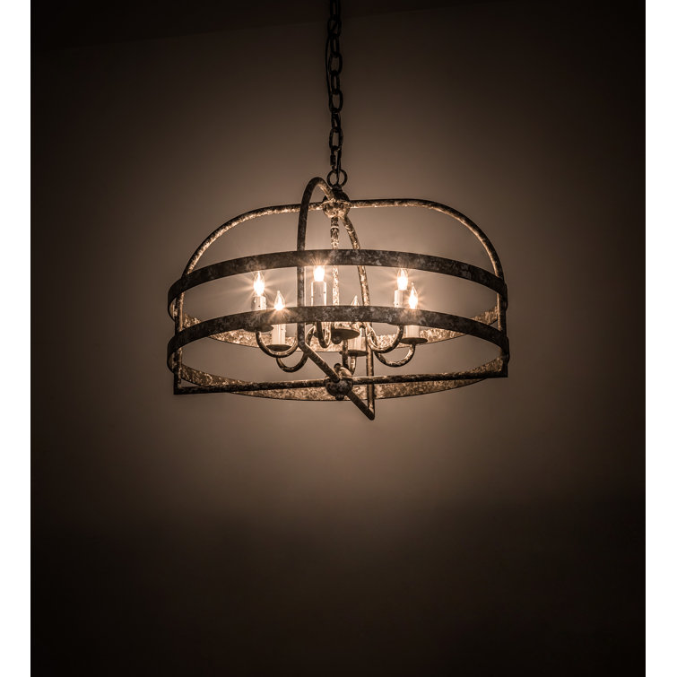 Pewter Finish Mini Geometric Chandelier with Faux Candles