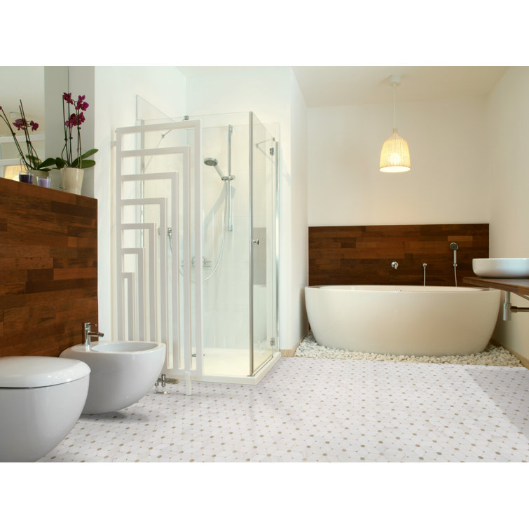 Cecily Polished White Marble Mosaic Tile with Geometric Pattern