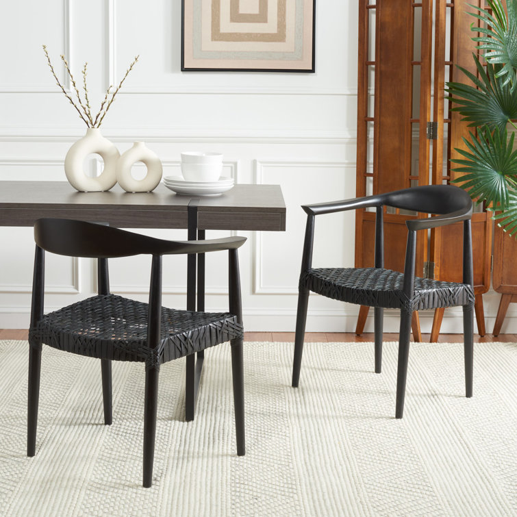 Mid-Century Modern Black Leather Teak Wood Accent Chair