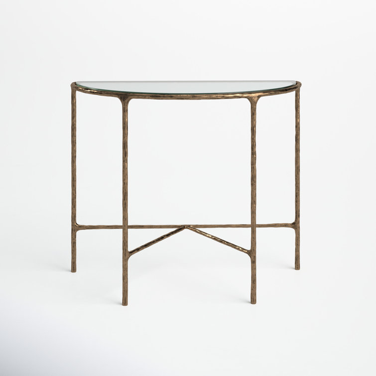 Aristocratic Brass Demilune Console Table with Sleek Glass Top