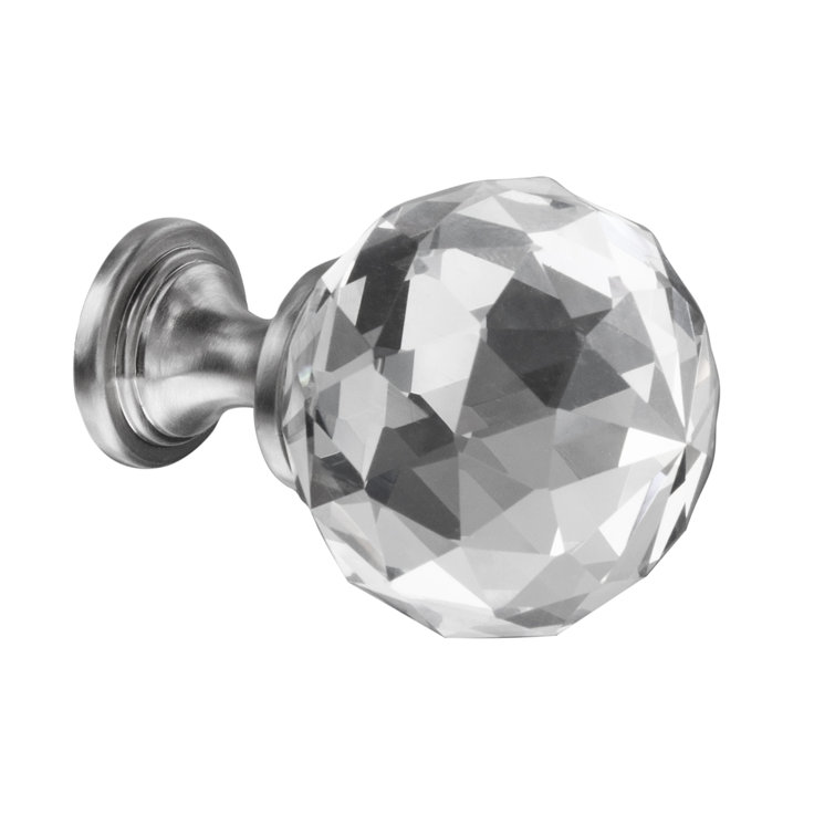 Chloe 1-1/8" Round Satin Nickel and Glass Cabinet Knob