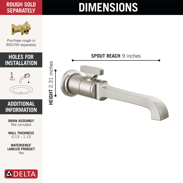 Tetra Sleek Brushed Stainless Steel Single-Handle Wall-Mount Bathroom Faucet
