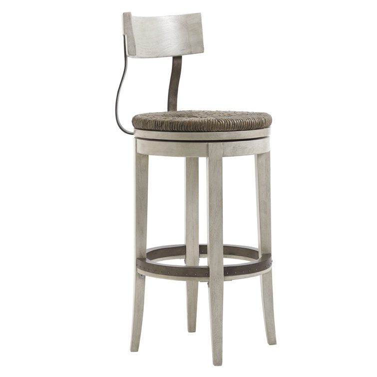 Transitional Cream Swivel Bar Stool with Metal Back Support