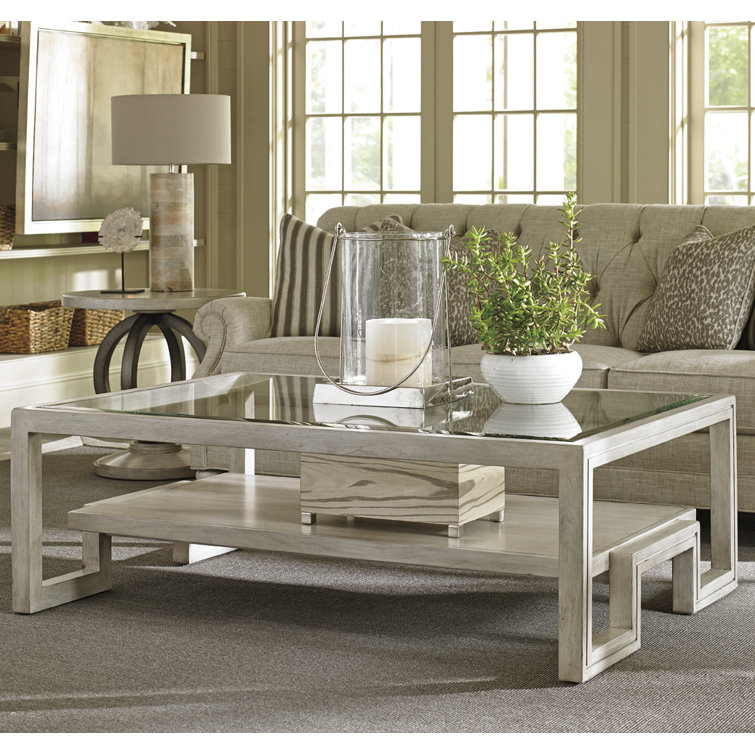 Contemporary Cream Wood Rectangular Coffee Table with Storage