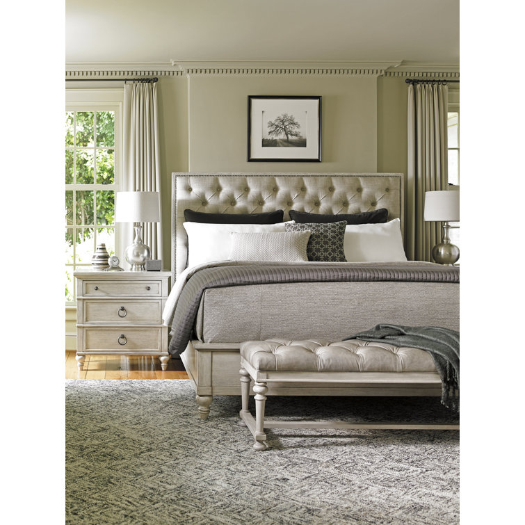 Sag Harbor Cream Queen Upholstered Bed with Nailhead Trim