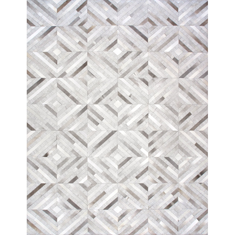 Gray Geometric Handmade Cowhide Area Rug 6' x 9'