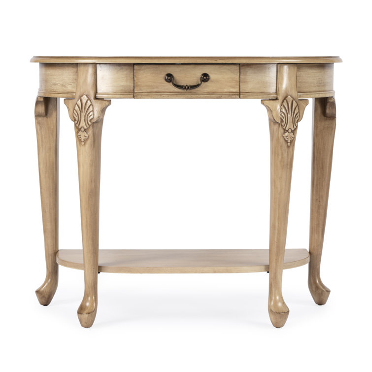 Antique Beige Traditional Demilune Wood Console Table with Drawer
