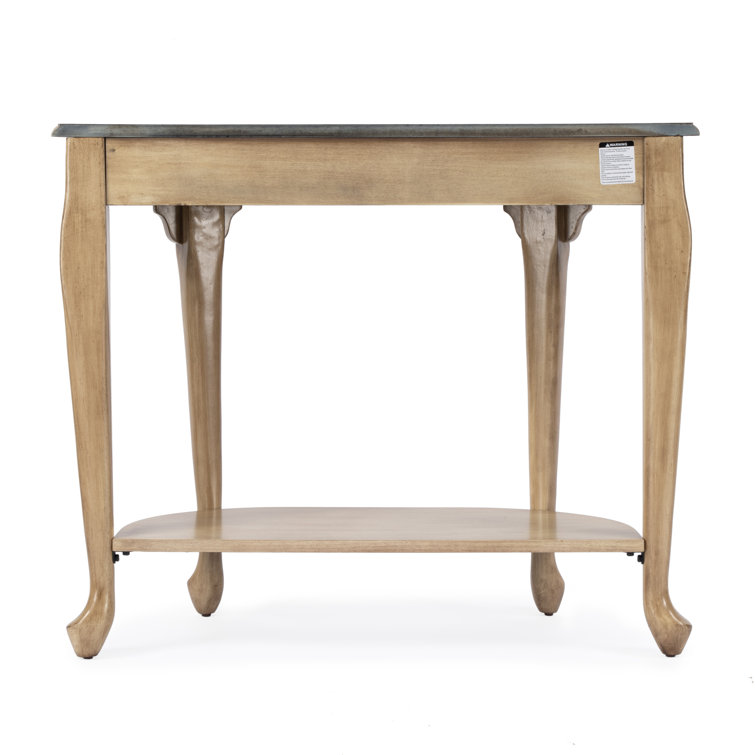 Antique Beige Traditional Demilune Wood Console Table with Drawer