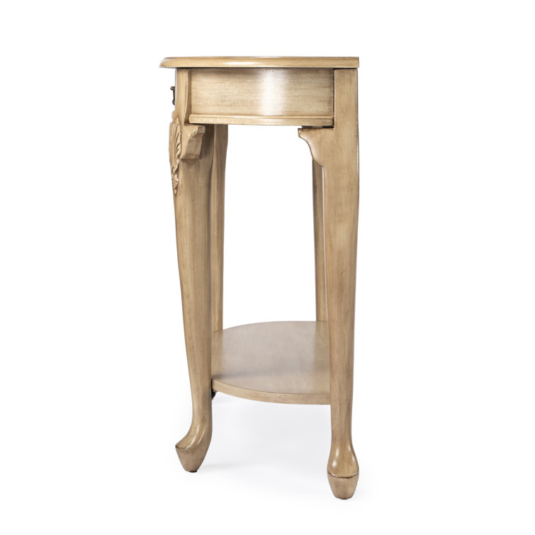 Antique Beige Traditional Demilune Wood Console Table with Drawer
