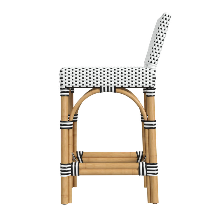 Black and White Rattan Low Back Counter Stool, 32"