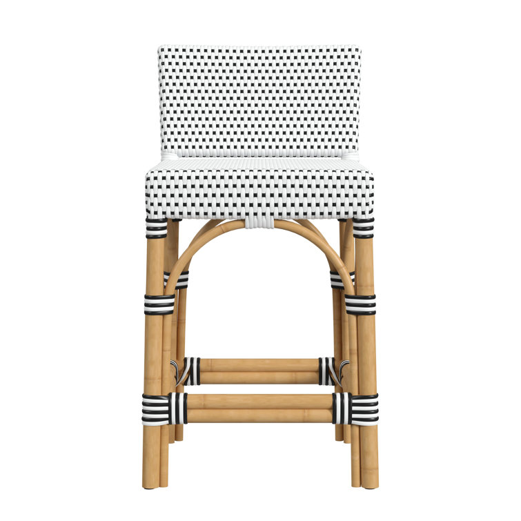 Black and White Rattan Low Back Counter Stool, 32"