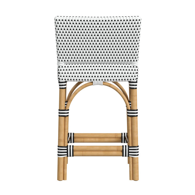 Black and White Rattan Low Back Counter Stool, 32"