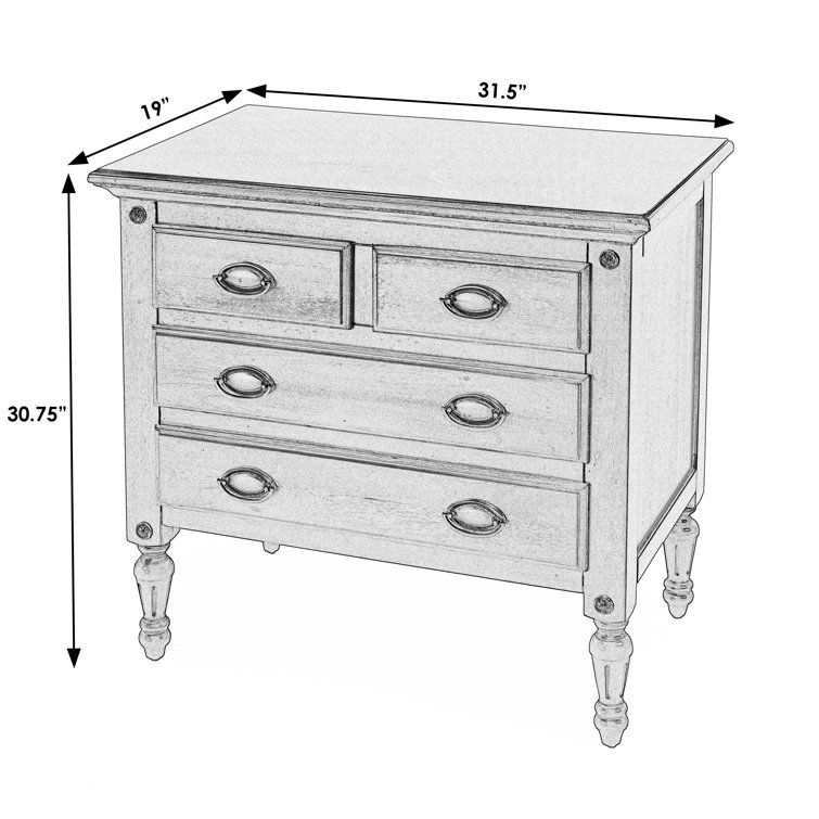 Off-White Solid and Manufactured Wood 4-Drawer Chest with Antique Bronze Hardware