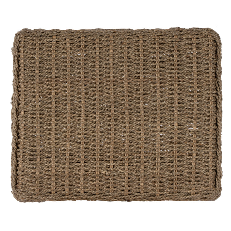 Khaki Brown Rattan and Mendong Grass Backless Counter Stool