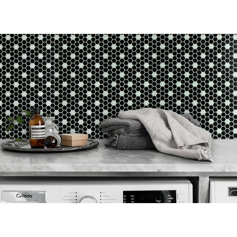 Black and White Hexagonal Porcelain Mosaic Tile