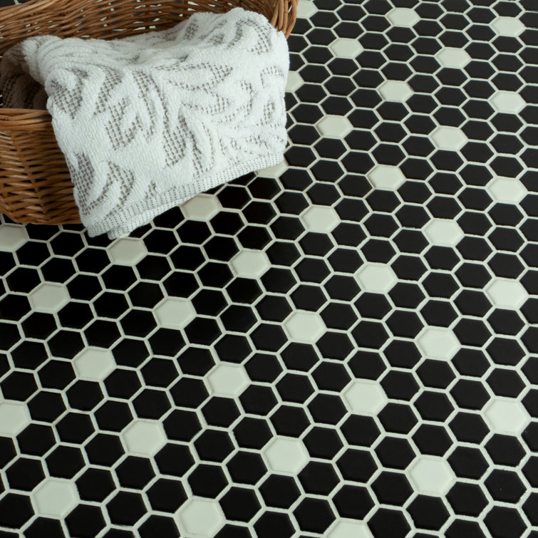 Black and White Hexagonal Porcelain Mosaic Tile