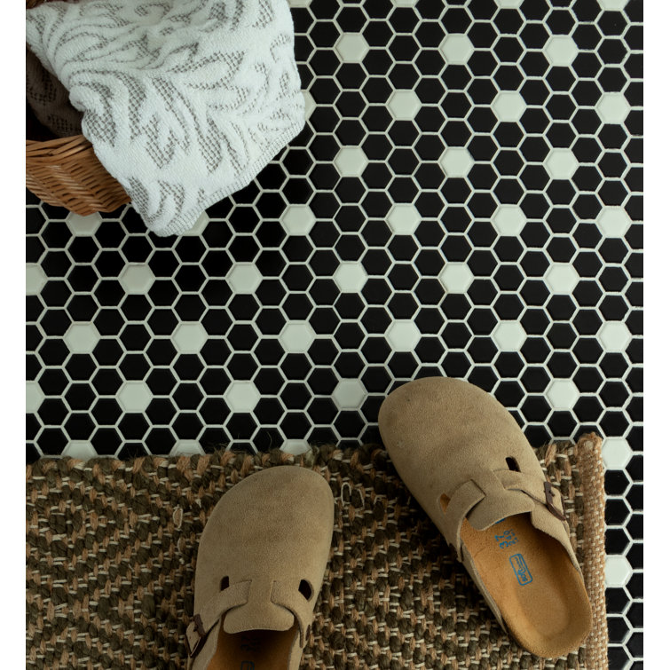 Black and White Hexagonal Porcelain Mosaic Tile
