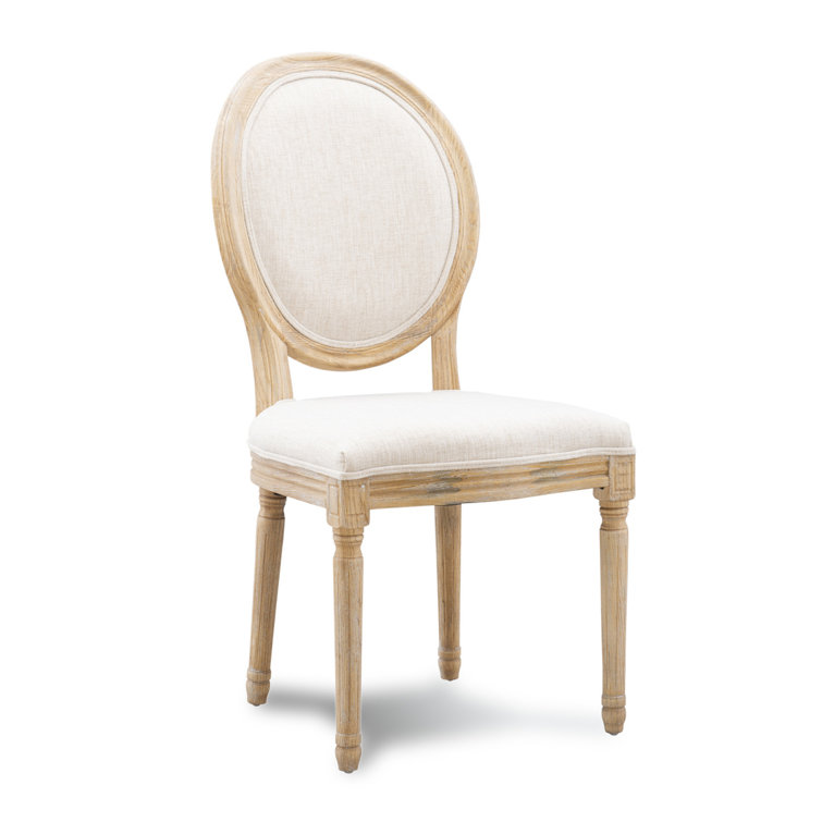 Natural Linen Upholstered Oval Back Dining Chairs, Set of 2