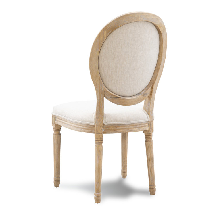 Natural Linen Upholstered Oval Back Dining Chairs, Set of 2