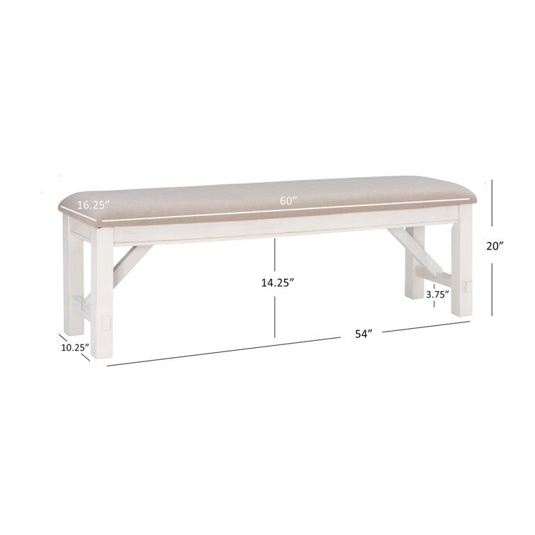 Turino 60" Smokey White and Tan Basketweave Upholstered Dining Bench