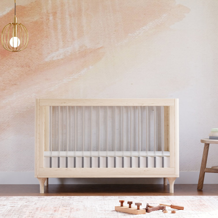 White and Natural Pine Wood 3-in-1 Convertible Crib