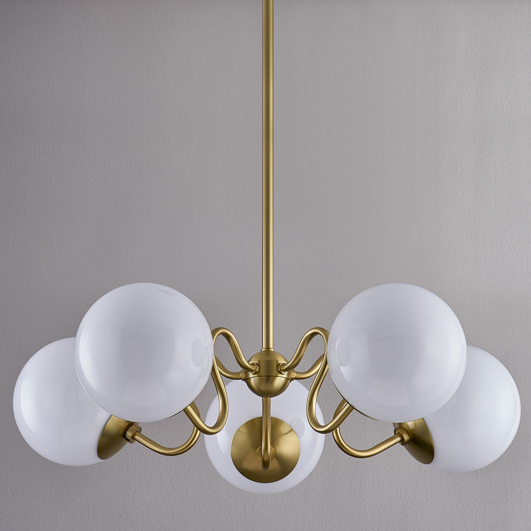 Aged Brass 28" 5-Light Chandelier with Opal Shades