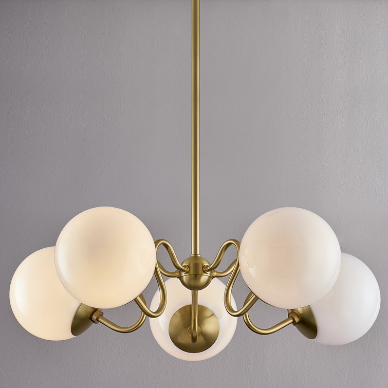Aged Brass 28" 5-Light Chandelier with Opal Shades