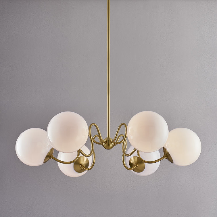 Aged Brass 38.5" Chandelier with Opal Glossy Shades