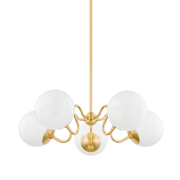 Aged Brass 28" 5-Light Chandelier with Opal Shades