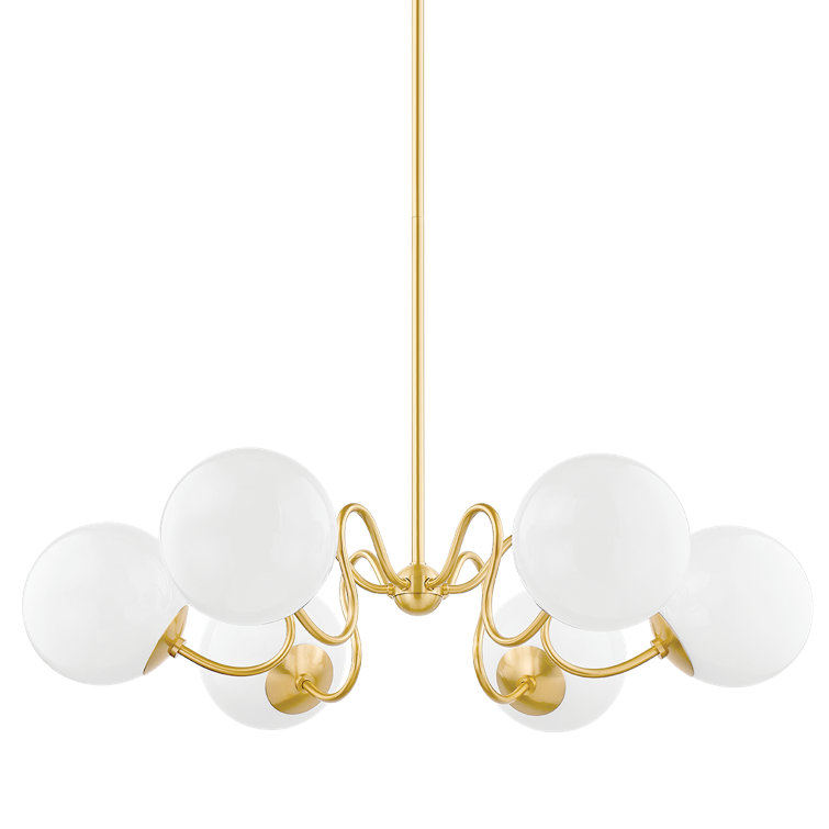 Aged Brass 38.5" Chandelier with Opal Glossy Shades