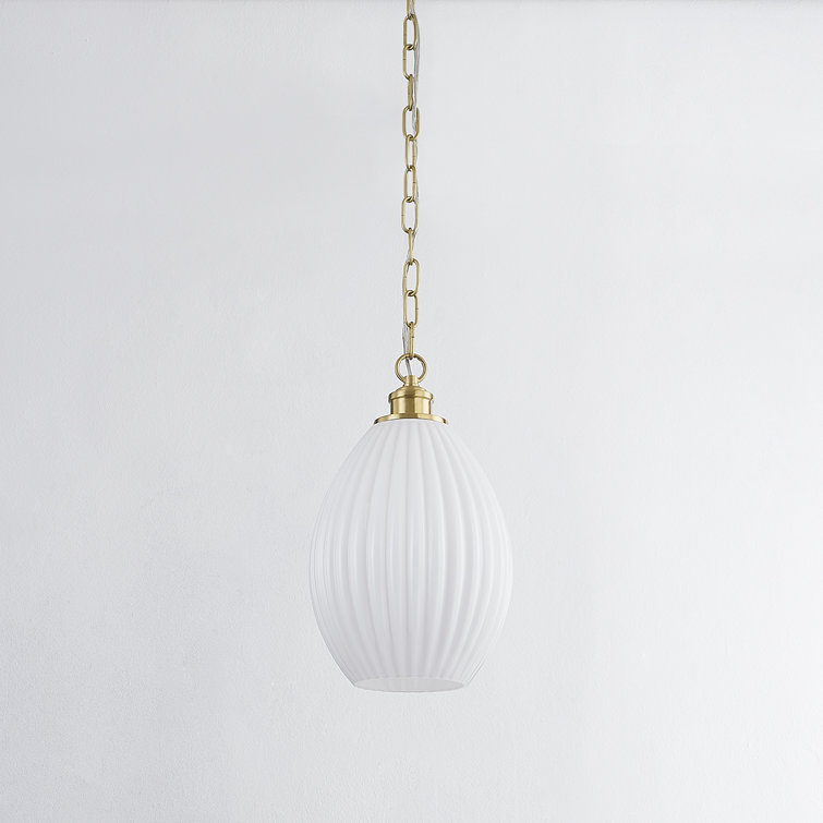Aged Brass and Opal Glass Pendant Light
