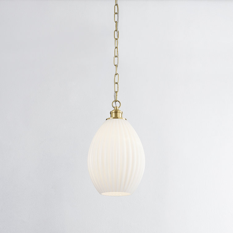 Aged Brass and Opal Glass Pendant Light
