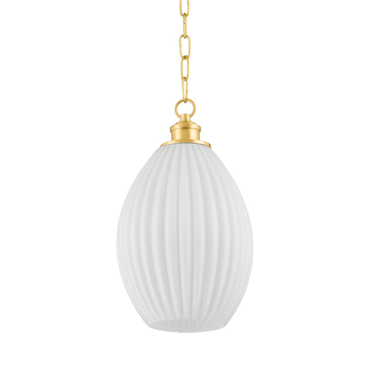 Aged Brass and Opal Glass Pendant Light