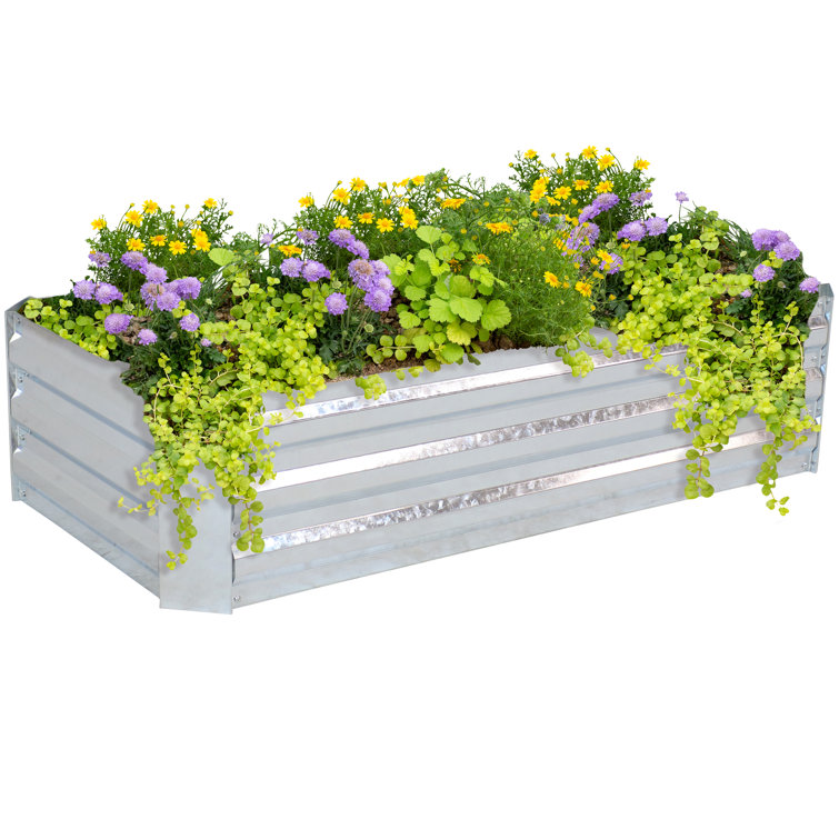 Silver Galvanized Steel Raised Garden Bed for Outdoor Plants