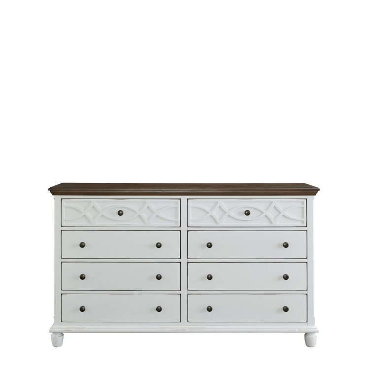 Brown and White Transitional Double Dresser with 6 Drawers