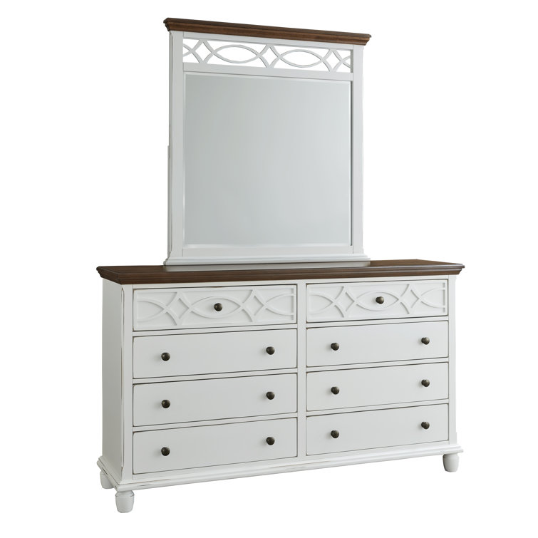 Transitional Double Brown and White 8-Drawer Dresser with Mirror