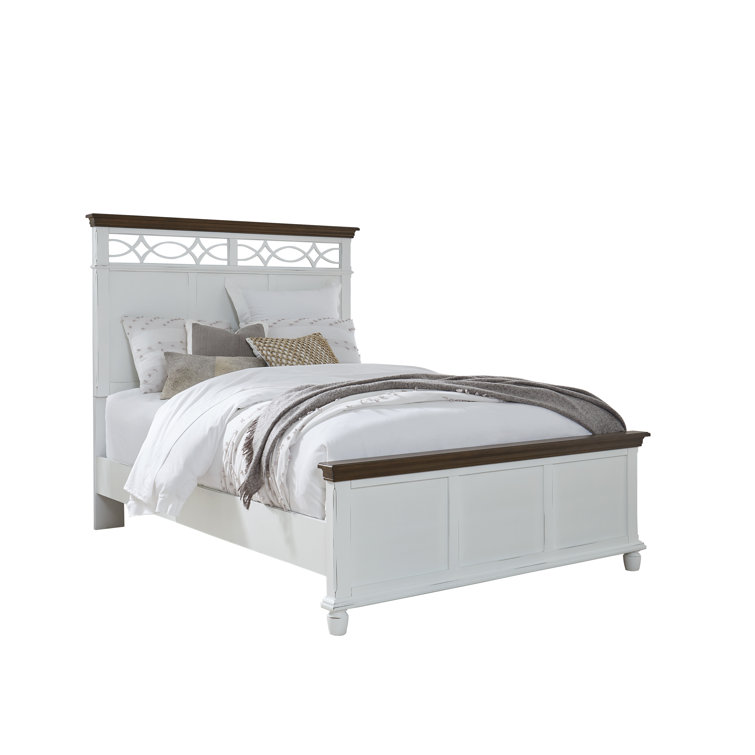 King White and Brown Wood Panel Bed with Headboard