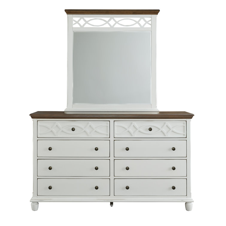 Transitional Double Brown and White 8-Drawer Dresser with Mirror