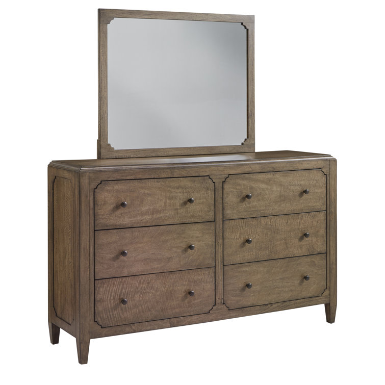 Brown Transitional 6-Drawer Dresser with Mirror
