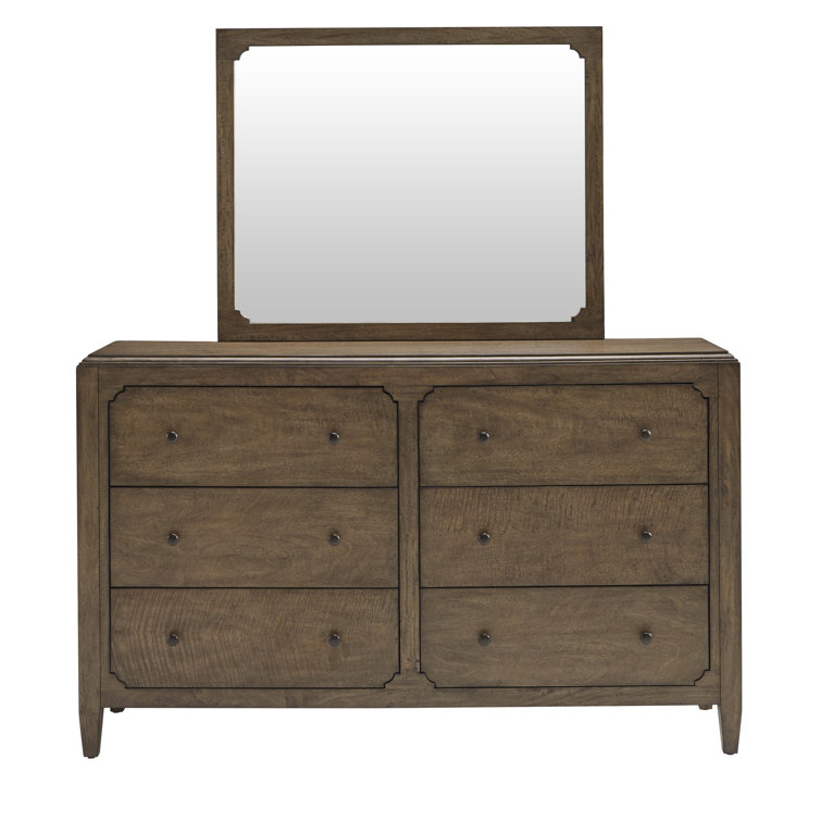 Brown Transitional 6-Drawer Dresser with Mirror